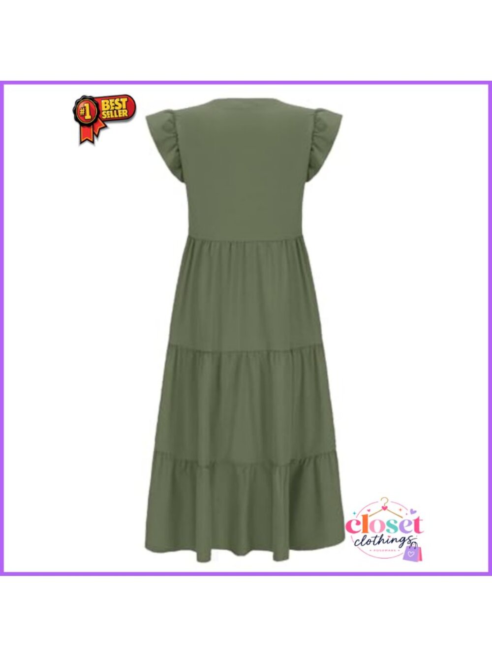 Womens Nursing Midi Dress Sleeveless Tiered Breastfeeding Pockets - Picture 4 of 5